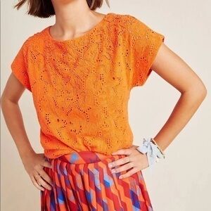 Anthropologie Maeve Karine Beaded Eyelet Lace Top Orange Sz.0